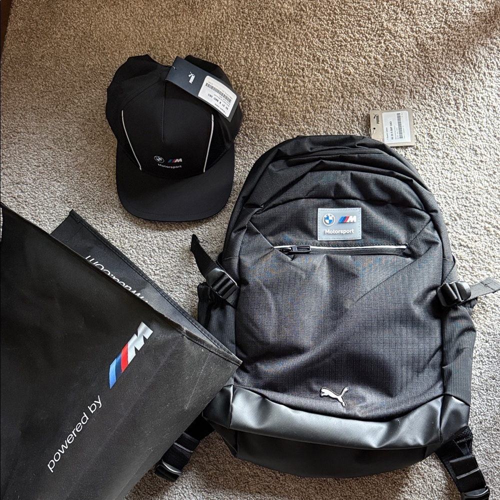Puma Black Backpack - BMW Motorsport Edition with matching HAT